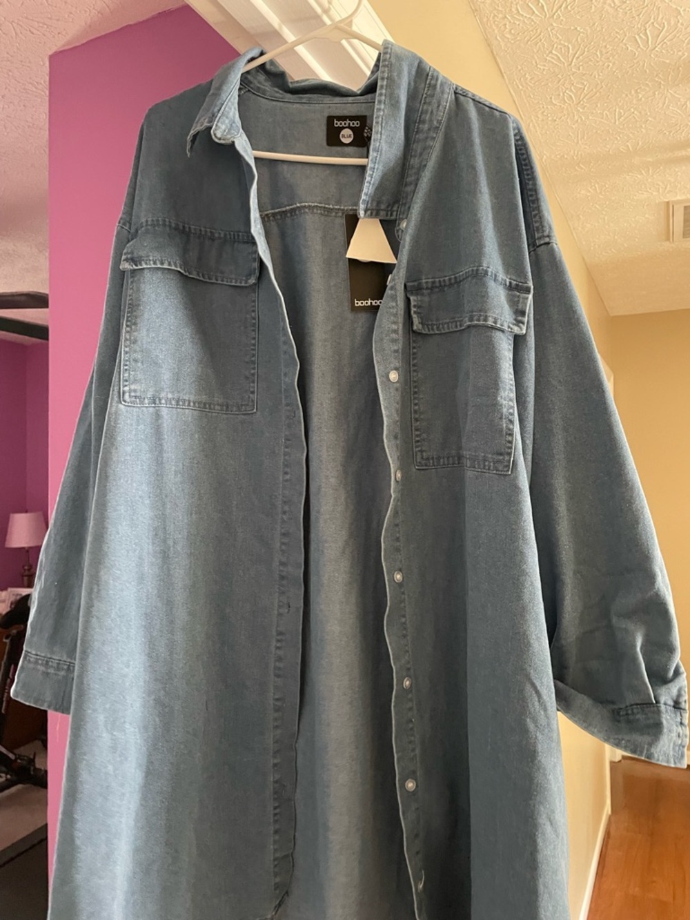 Denim Button-Front Shirt Dress in Medium Blue Sz 18 - Picture 3 of 5